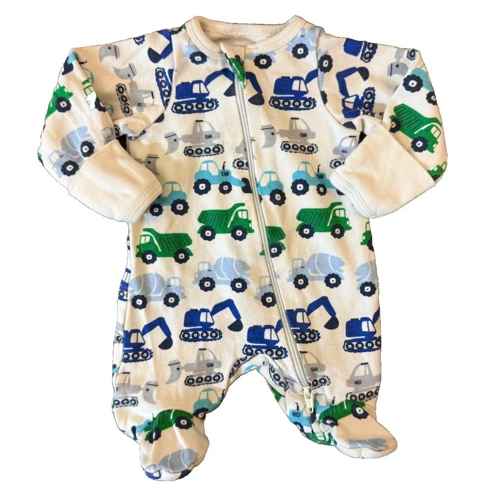 Baby Sleeper Boy Preemie Outfit Romper Footie Zippered Dump Truck‎ Construction